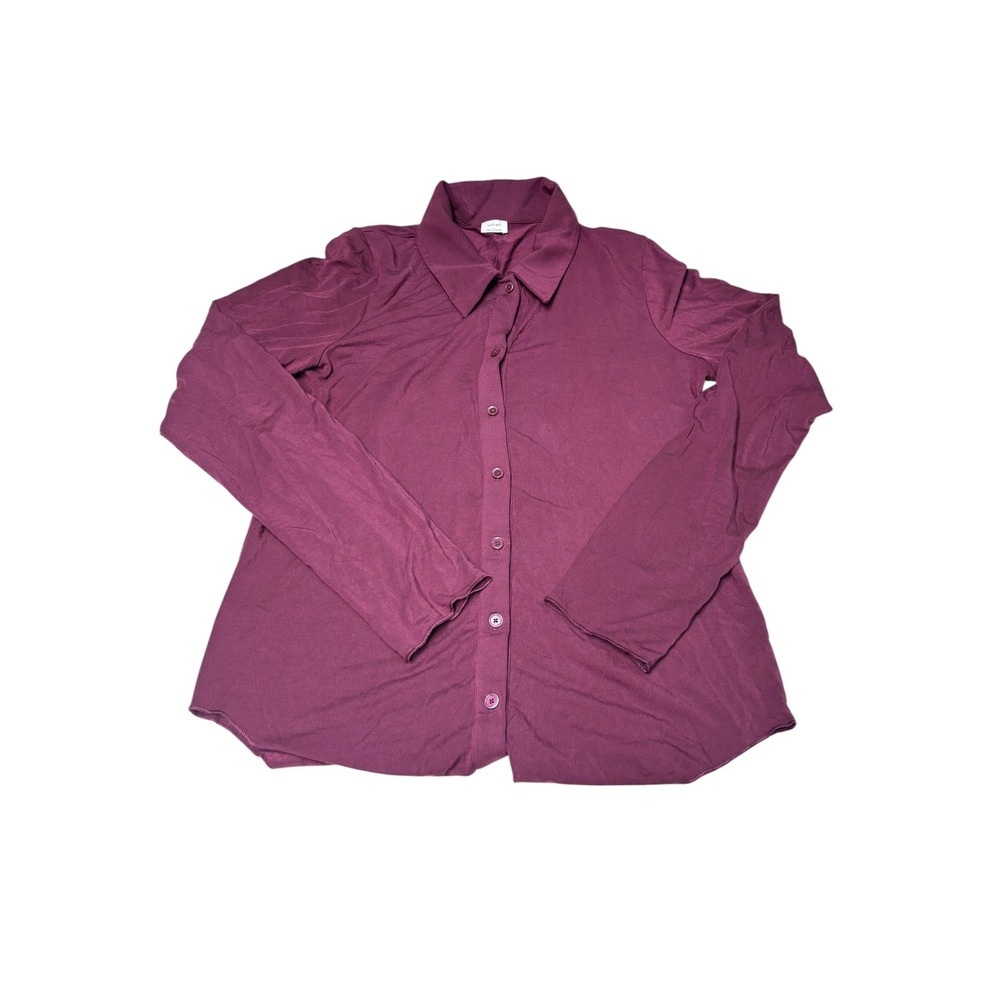 Wilfred Aritzia Plum Burgundy Button Down Long Sleeve Stretch Shirt Women Large